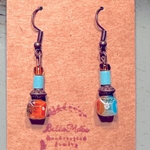 Orange and Turquoise Dangle Earrings